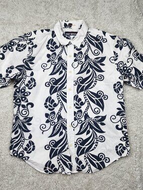 Reyn Spooner Hawaiian Tribe Traditional Shirt Size Large L Cotton White black US